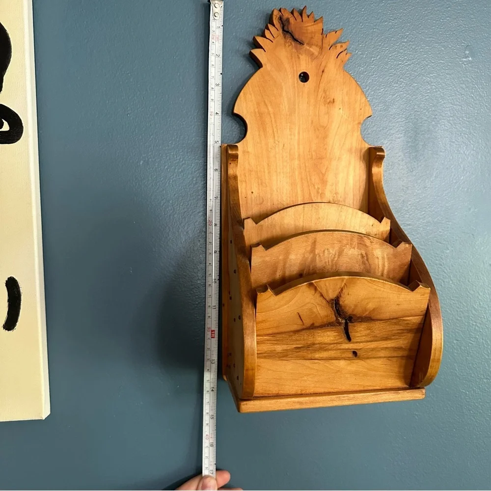Vintage Handcrafted Natural Finish Wood Mail Sorter Recipe Card Wall Hanger